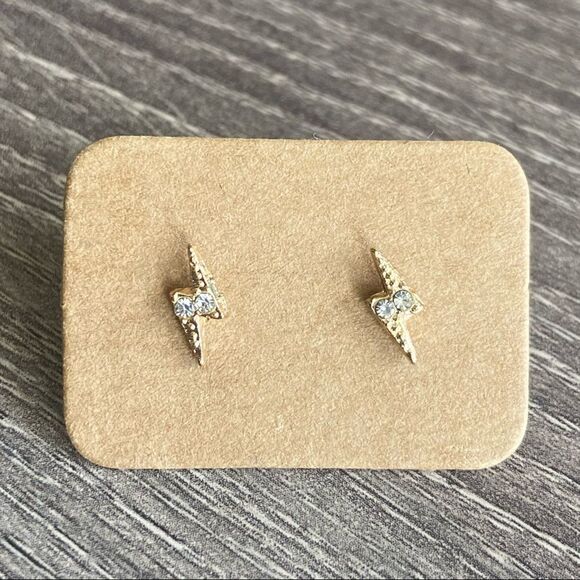 Tiny Lightning Bolt Stud Earrings Gold - Picture 1 of 2